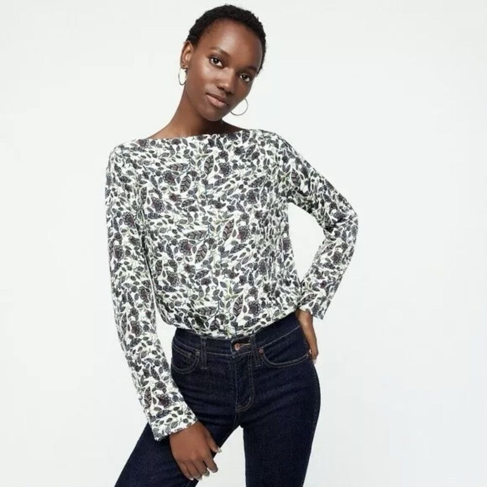 J Crew Floral Blouse Size Small Draper Boat Neck Spring Career Office Viscose